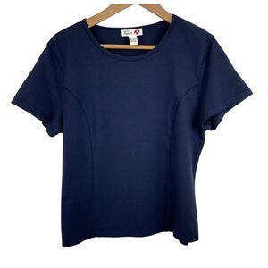 Style & Co Sport Womens Navy Blue Short Sleeve Fitted Shirt Womens Size L